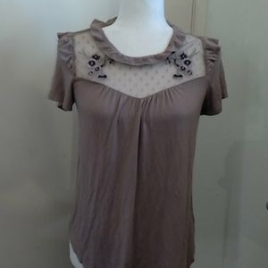 Ivy Rose brown embroidered blouse sz S